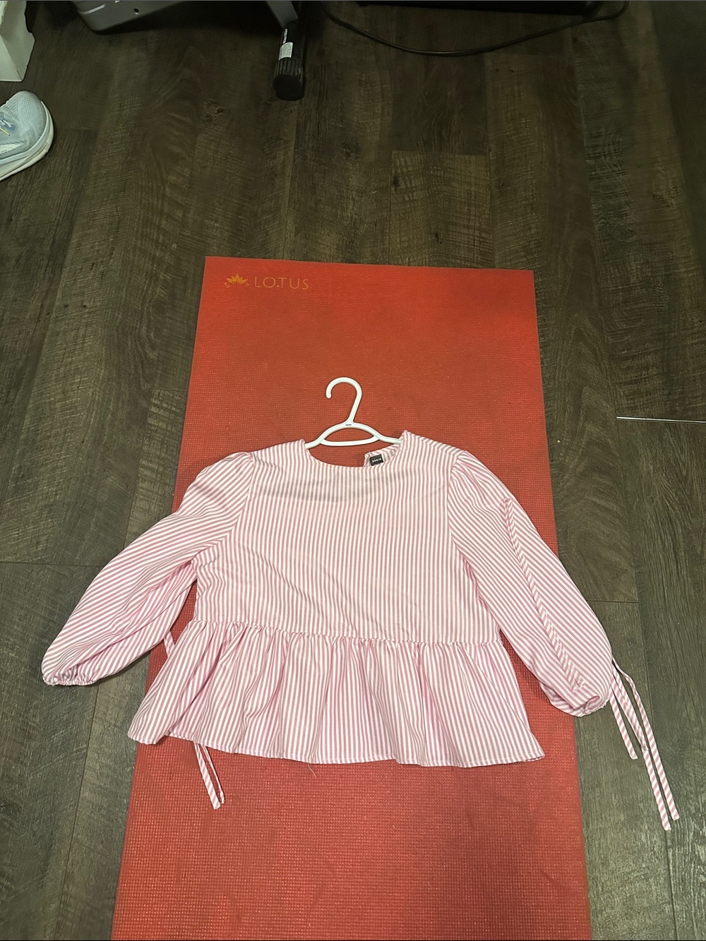 SHEIN Pink and White Striped Peplum Blouse